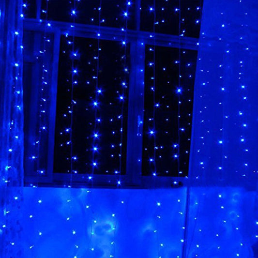 Blue LED ice bar string lights with hanging vertical strands and bright point bulbs