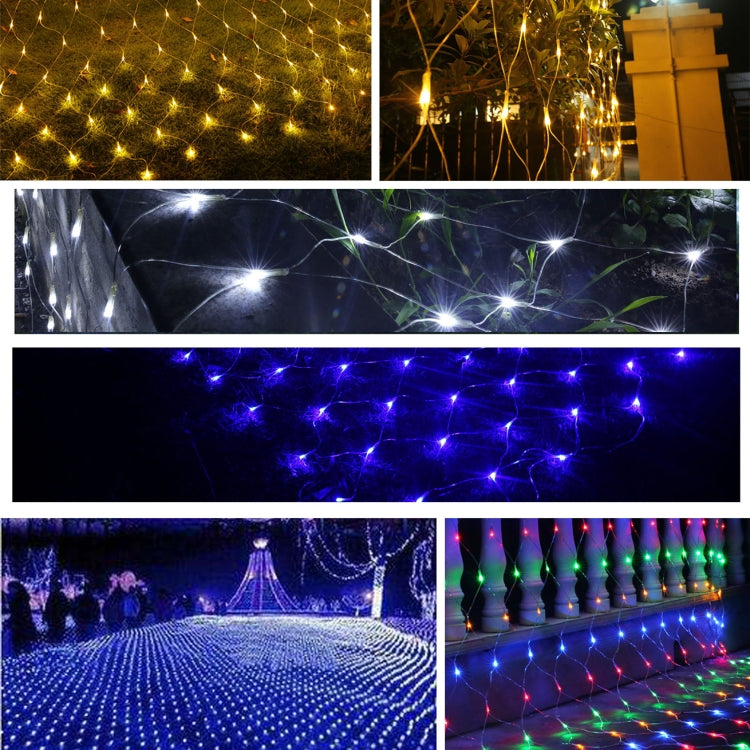 Blue and multicolor LED reticular string light curtain with dense small bulbs