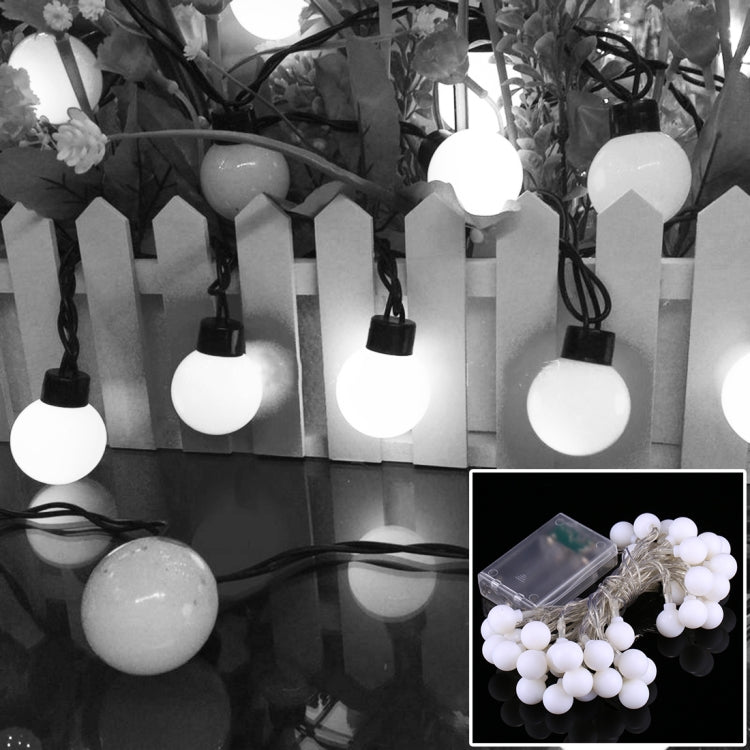 Round LED globe string lights with black cable, warm white bulbs