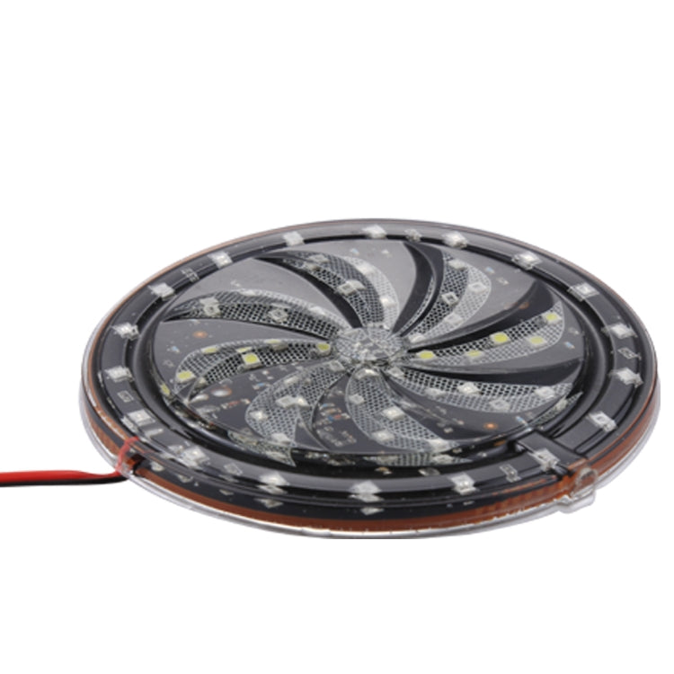 Black circular motorcycle LED windmill light with visible SMD chips and outer LED ring