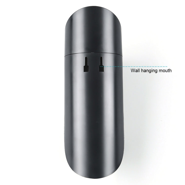 Black solar LED wall light with wall-mount slot on the back and smooth cylindrical body