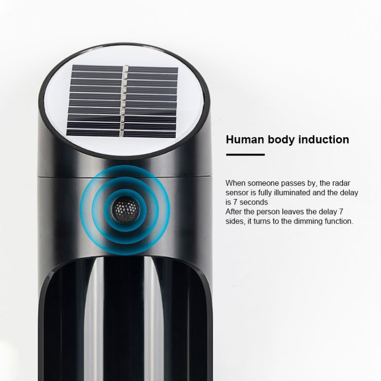 Black solar LED wall light with round solar panel and circular motion sensor area