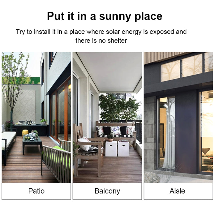 Solar LED induction wall light on outdoor wall, black fixture with solar panel top