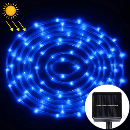 Blue LED solar string rope lights with 5 m cable and solar panel, water-resistant design