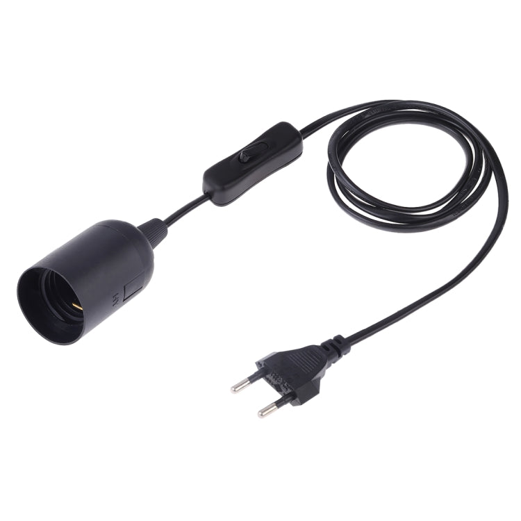 Black E27 lamp holder with inline switch and extension cable, EU-style plug