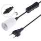 White E27 lamp holder with inline switch, EU-style plug and extension cable detail