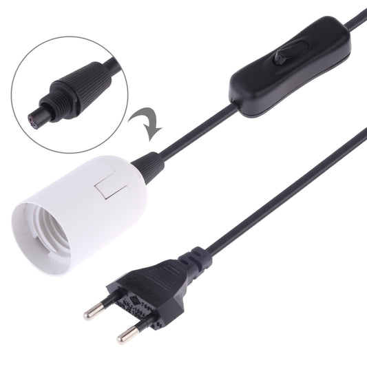 White E27 lamp holder with inline switch, EU-style plug and extension cable detail
