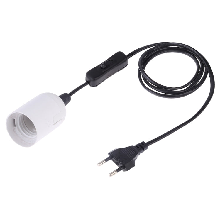 White E27 lamp holder with inline switch and extension cable, EU-style plug