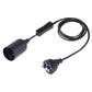 Black E27 lamp holder with inline switch and extension cable, UK-style plug