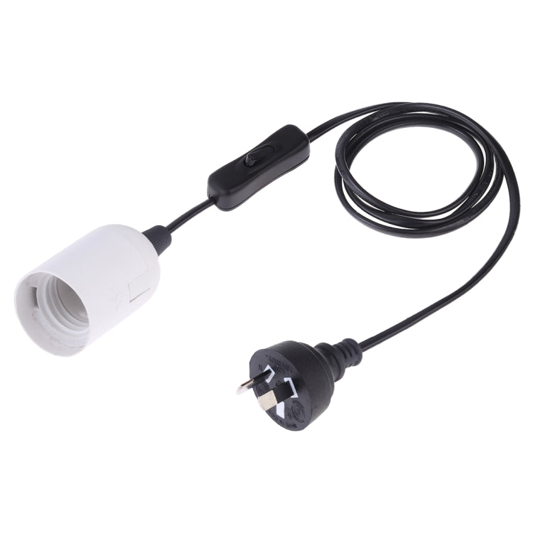 White E27 lamp holder with inline switch and extension cable, UK-style plug