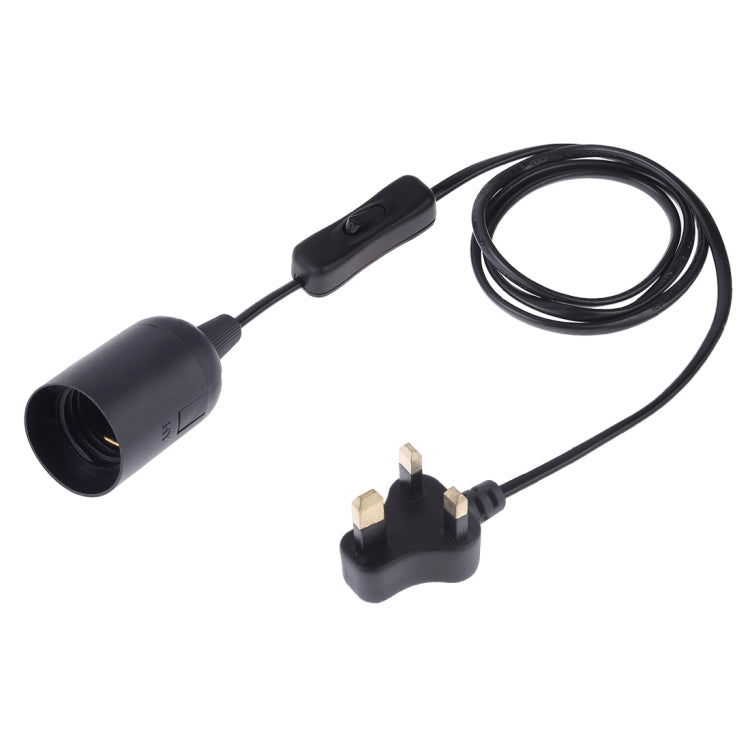 Black E27 lamp holder with inline switch and extension cable, UK 3-pin plug