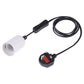 White E27 lamp holder with inline switch and extension cable, UK-style plug with red insert