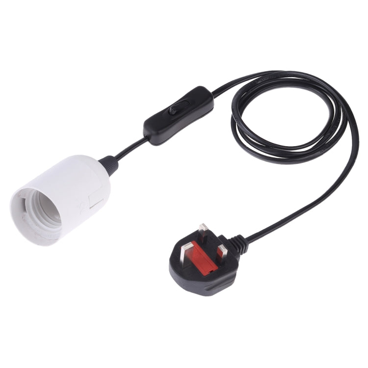 White E27 lamp holder with inline switch and extension cable, UK-style plug with red insert