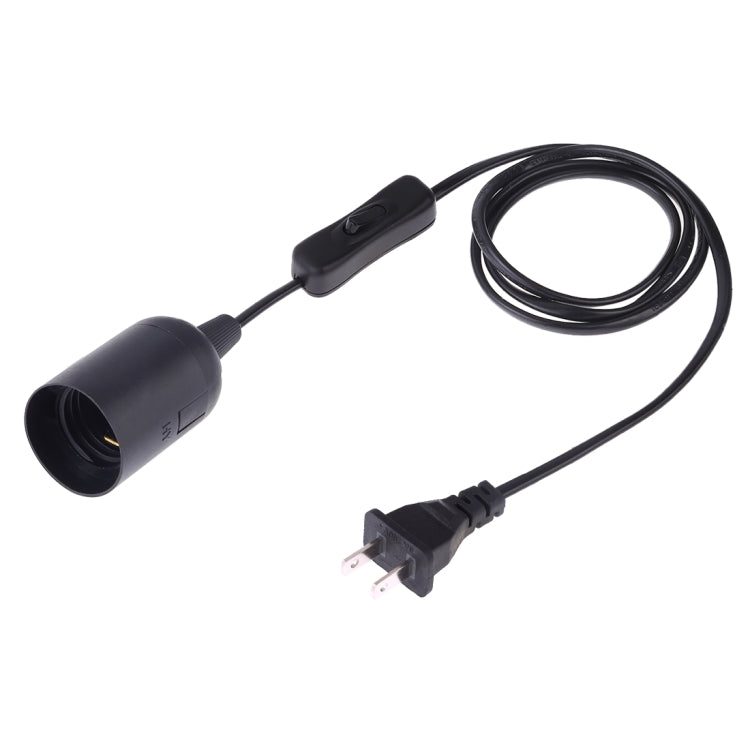 Black E27 lamp holder with inline switch and extension cable, US 2-pin plug