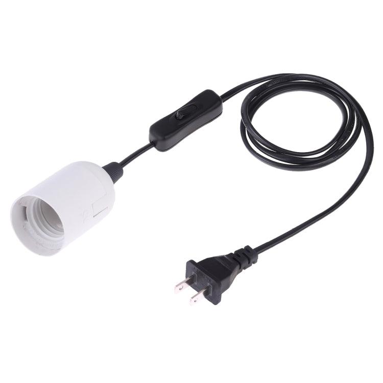 White E27 lamp holder with inline switch and extension cable, US 2-pin plug