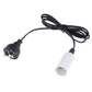 E14 lamp holder extension cable with white holder, black cord, plug with ground pin