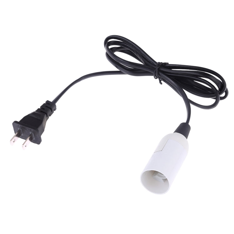 E14 lamp holder extension cable with white holder, black cord, plug with three pins