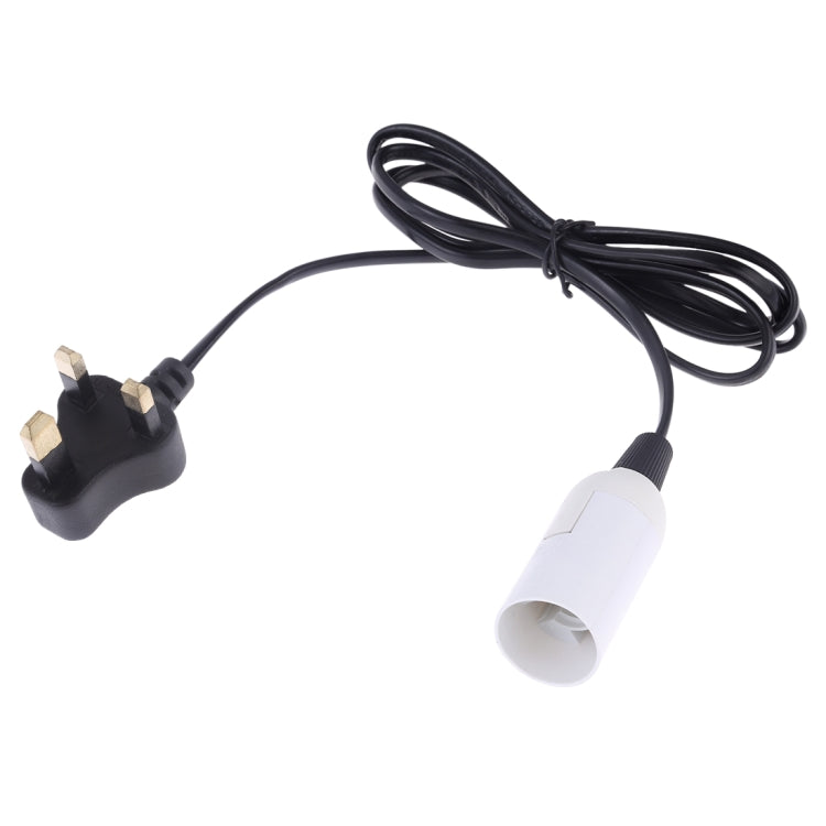 White E14 lamp holder socket with black cable and 3-prong plug