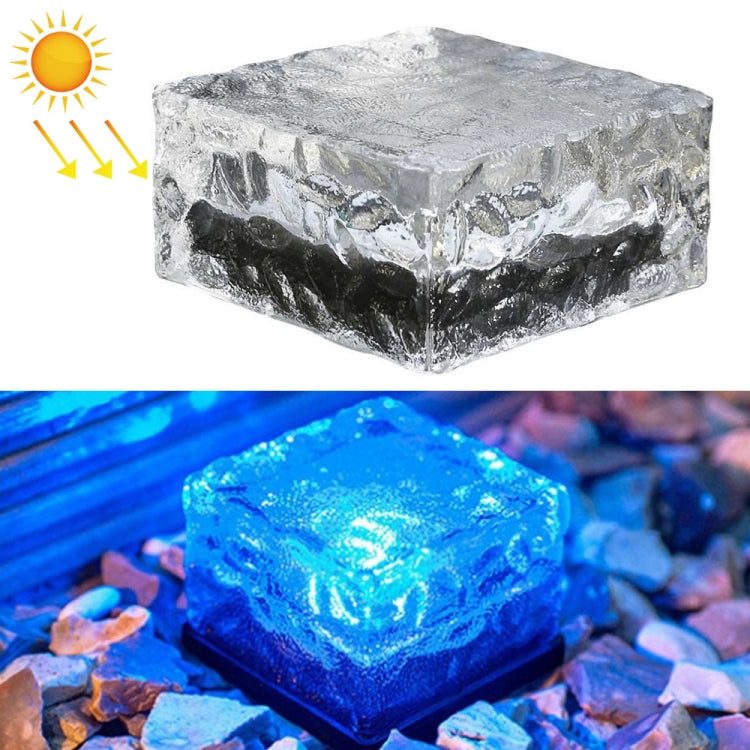 Blue glowing square solar buried light with textured tempered glass top