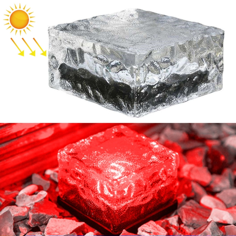 Solar-powered square buried LED light with red light glow under frosted glass cover