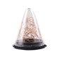 Solar conical pendant garden lamp with clear cone cover and black base, front view