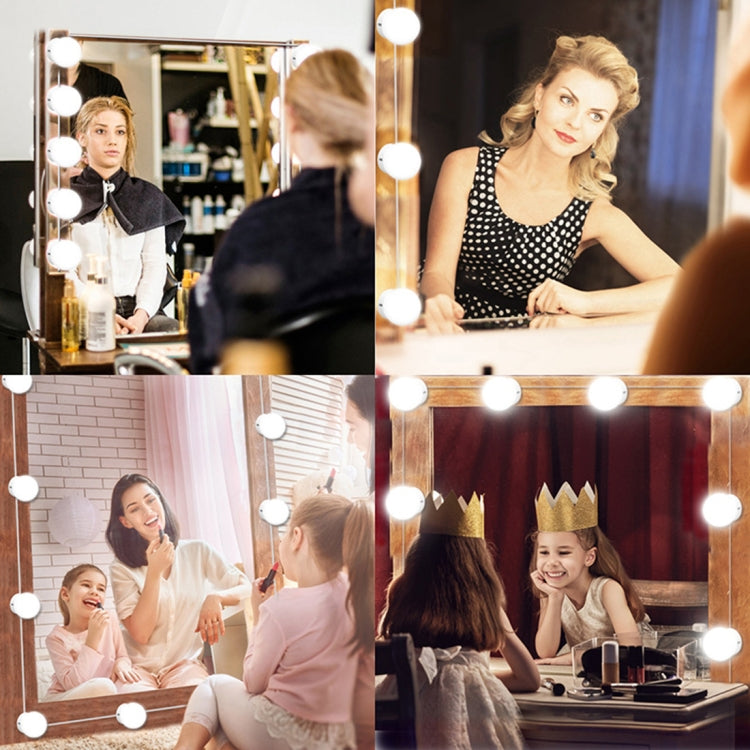 Hollywood-style vanity mirror with illuminated round bulbs around the frame