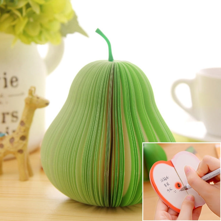 Pear-shaped note sticker with green pleated paper sphere design