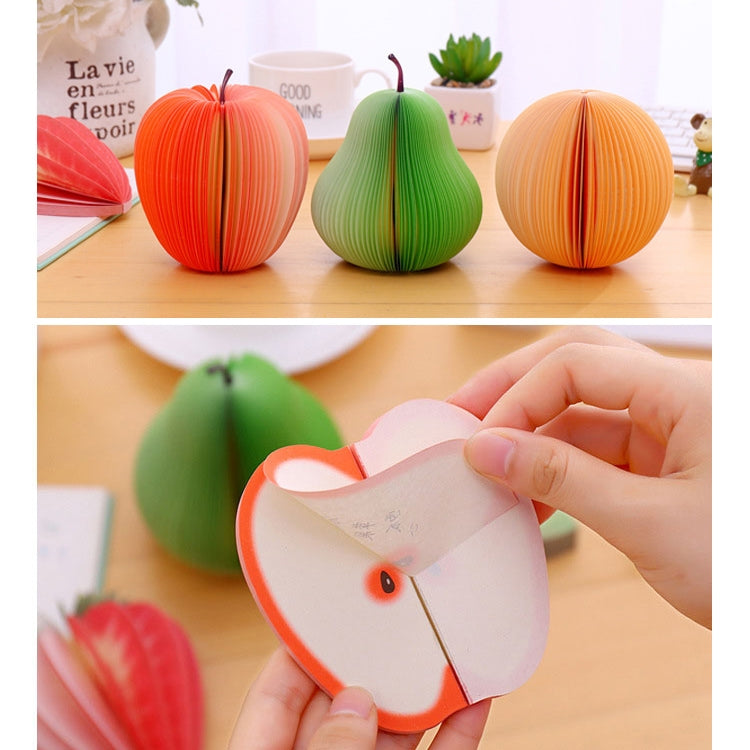Set of three fruit note stickers: orange peach, green pear, and orange watermelon spheres