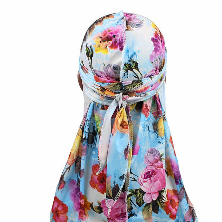 Floral printed pirate hat headscarf with bow-tied back and long flowing tail