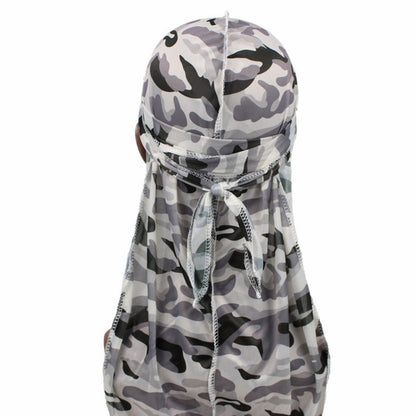 Camouflage long-tailed pirate hat turban cap with drawstring and scarf tails