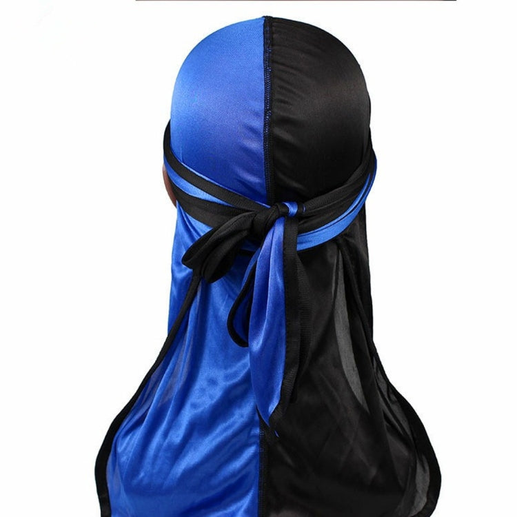 Double-color silk satin pirate turban cap in blue and black, tied bow back