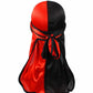 Double-color silk satin pirate turban cap in red and black, bow-tied back tails