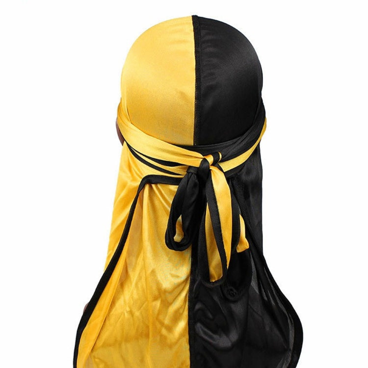 Double-color silk satin pirate turban cap in yellow and black, tied back bow