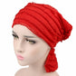 Chiffon fold turban cap in bright red with stacked pleats and hanging tail