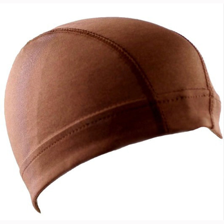 Coffee brown dome cap wig elastic cap with stitched panel lines and curved fit