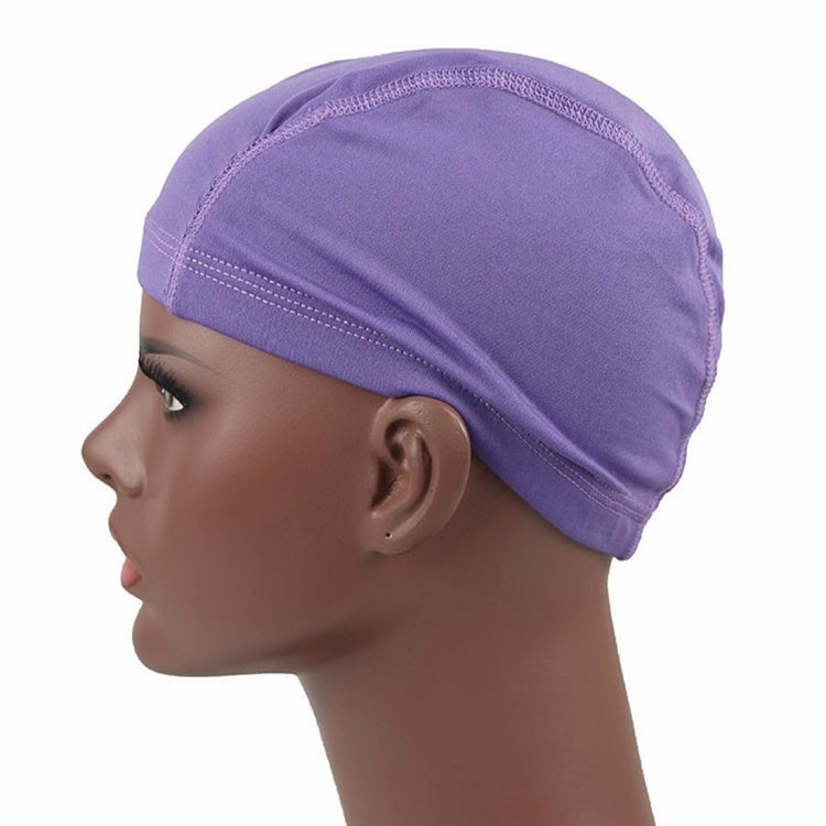 Purple dome cap wig elastic cap with stitched seams and snug dome shape