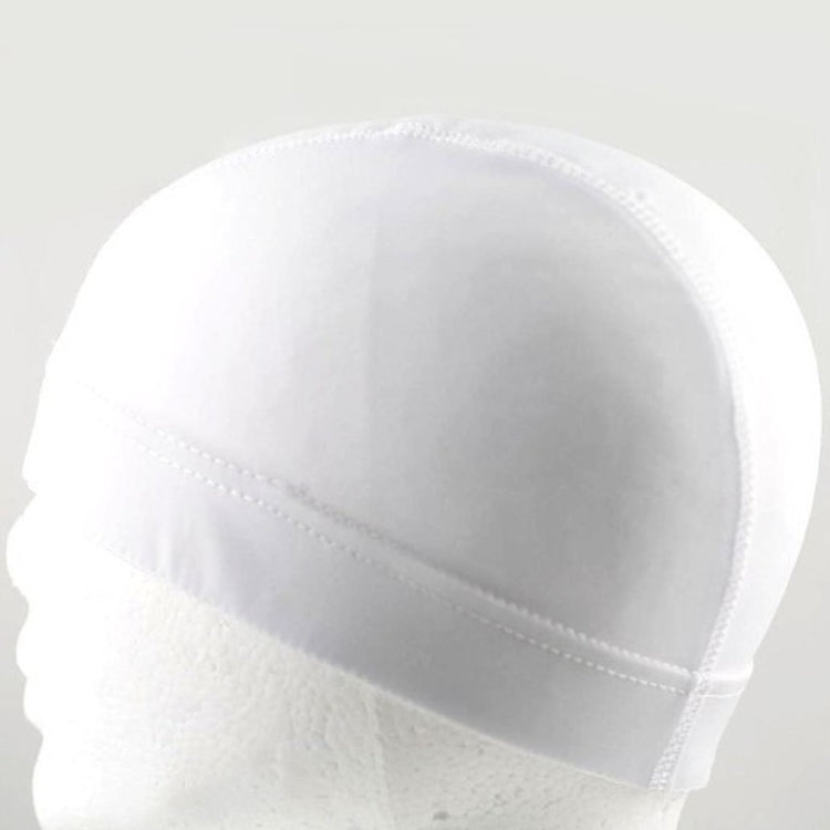 White elastic dome wig cap with stitched seam and low-profile brim