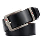 Men’s black leather belt with rectangular antique silver pin buckle and adjustable holes