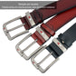 Leather belts with antique silver pin buckles in dark and brown tones, multiple straps shown