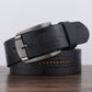 Dandali XX818 men's black retro leather belt, silver buckle, perforated stitch pattern