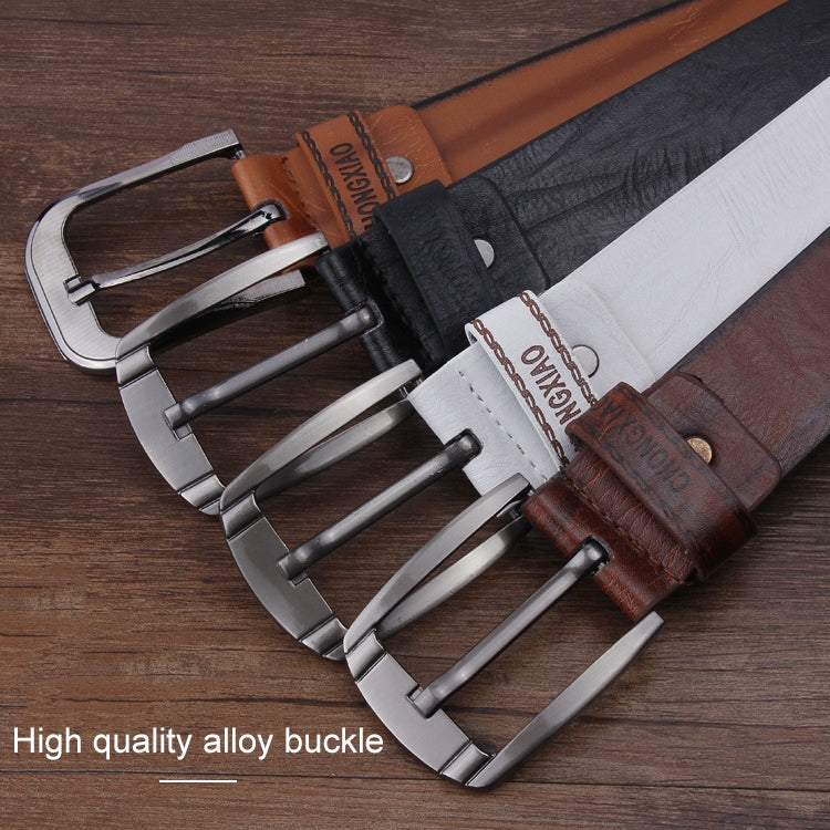 Men's retro leather belts with silver buckles, black belt and brown belt partially visible