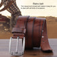 Dandali XX818 men's retro leather belt in brown with silver-tone buckle and perforations