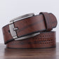 Dandali XX818 men's brown retro leather belt with silver buckle and perforated stitching
