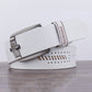 Dandali XX818 men's white retro leather belt with silver buckle and perforated stitch
