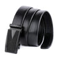 Men's black leather belt with automatic buckle and layered strap side view