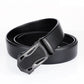 Men's black leather belt with automatic metal buckle and full-width strap