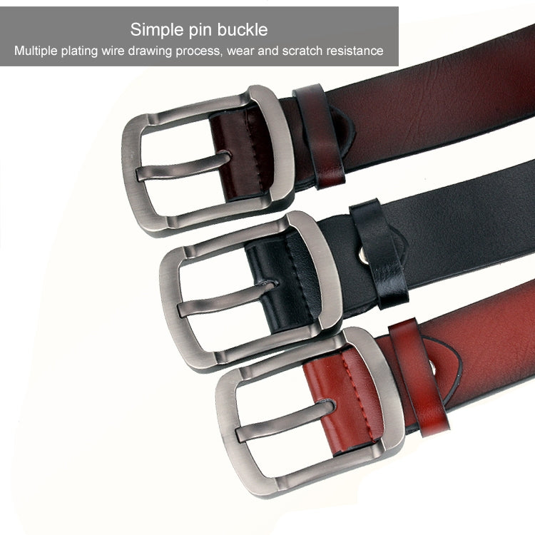 Pin-buckle leather belts shown with black, dark brown, and red straps