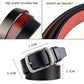 Men's leather belt with silver pin buckle, black and red strap close-up