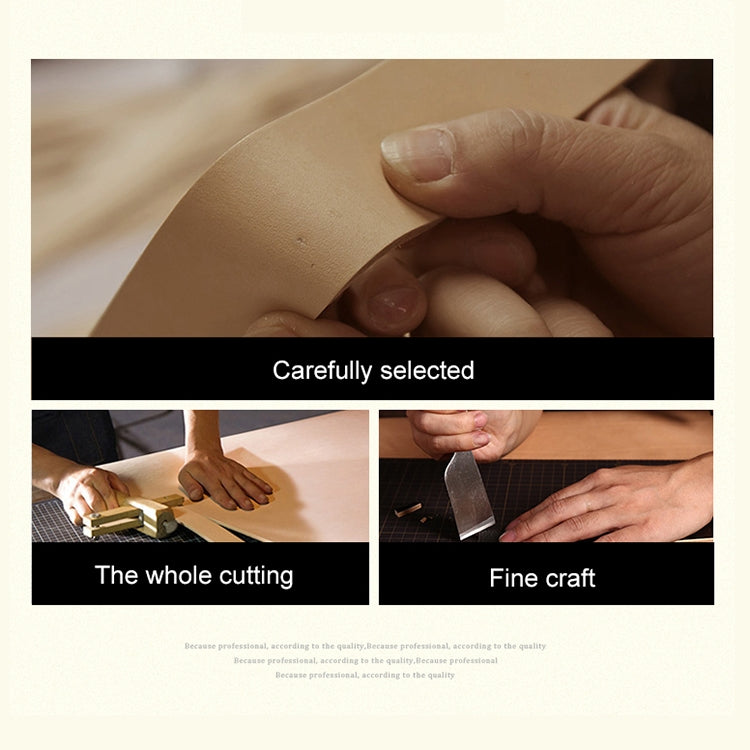 Leather belt making: hand holding tan leather strap for crafting