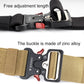 Adjustable black-and-tan nylon belts with metal buckles and red release tabs